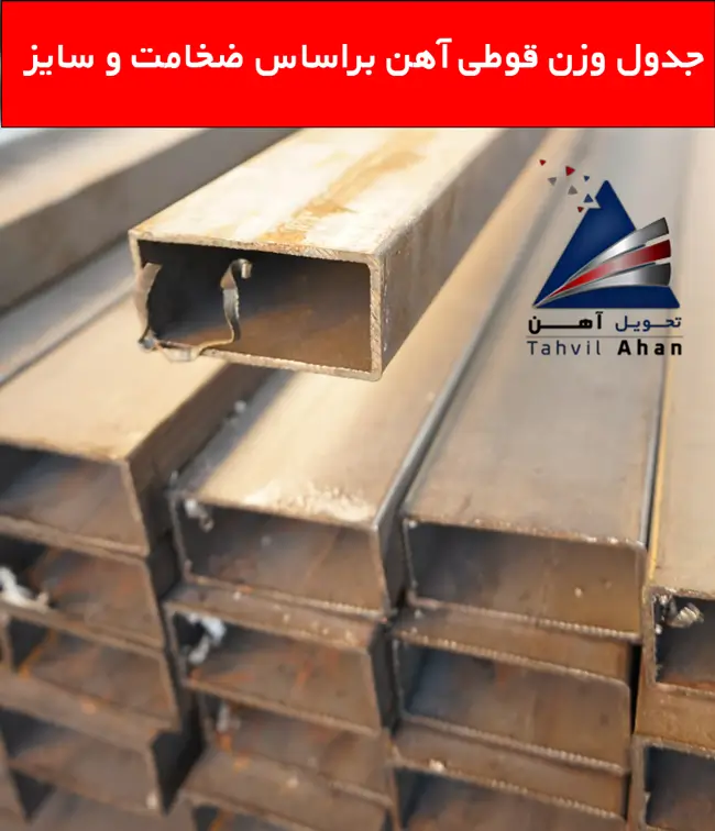 جدول وزن قوطی آهن براساس ضخامت و سایز